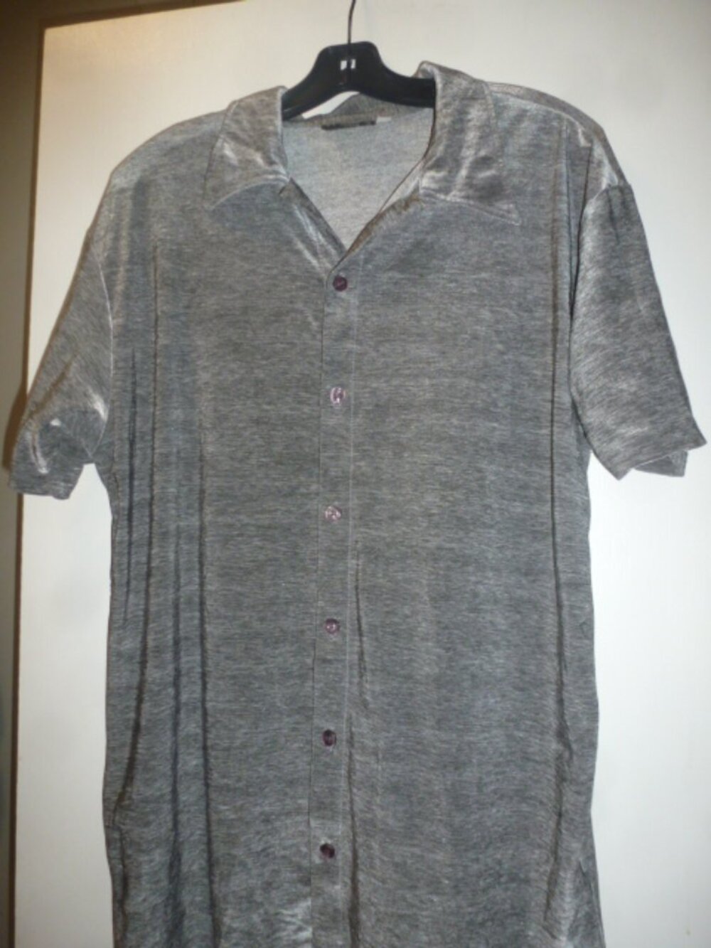 VTG Positano Men's Large Gray Stretch Button-Up Shirt Silver Reflective Sz L